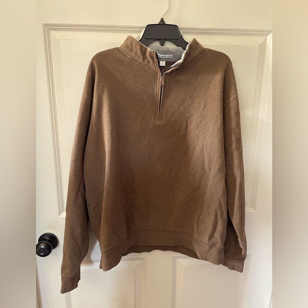 Peter Millar Khaki Green Long Sleeve 100% Cotton Quarter Zip Pullover Size XL
